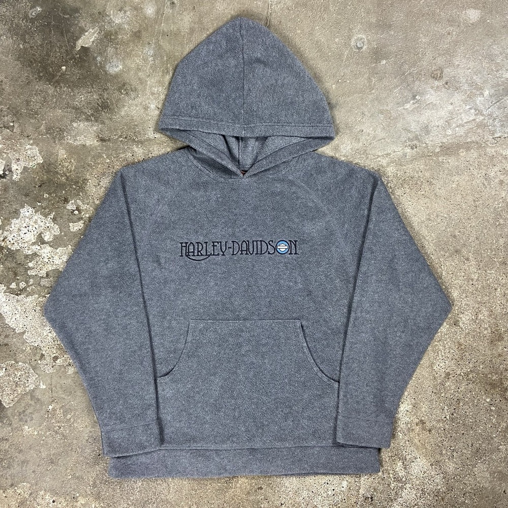 Harley Davidson Fleece Sweatshirt Women's Size Medium Gray Hooded Pullover Biker